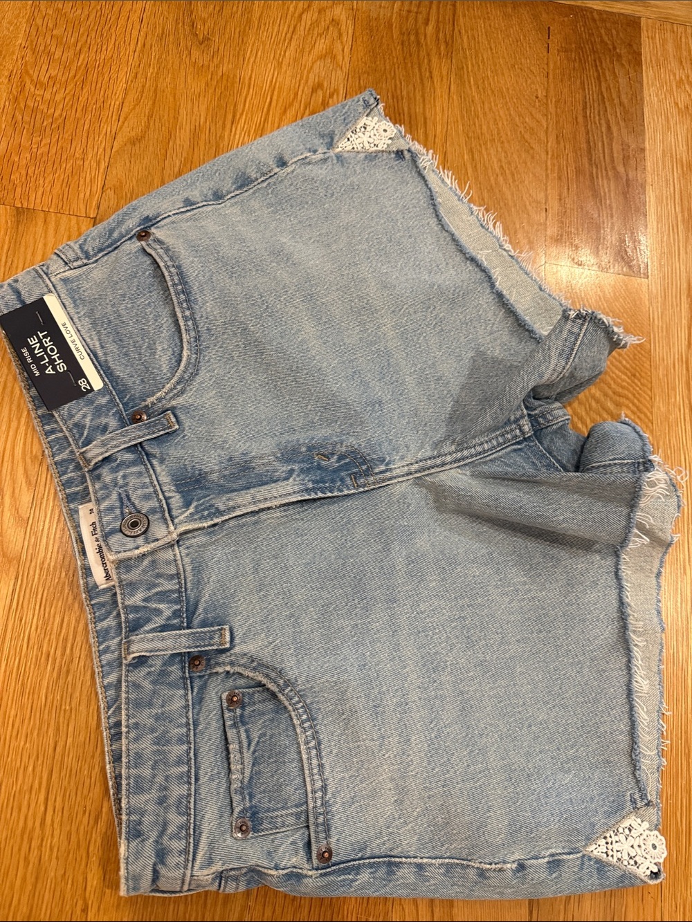 Abercrombie & Fitch Light Blue Denim Shorts with Lace Trim